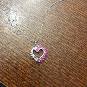 14k Gold Pink Sapphire and Diamond Heart Pendant